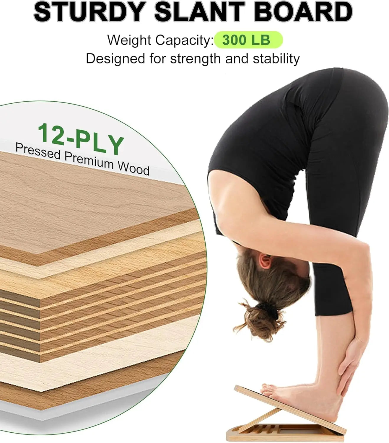 Slant Board for Calf Stretching, Adjustable Wooden Incline Board with Anti Slip Barrier.