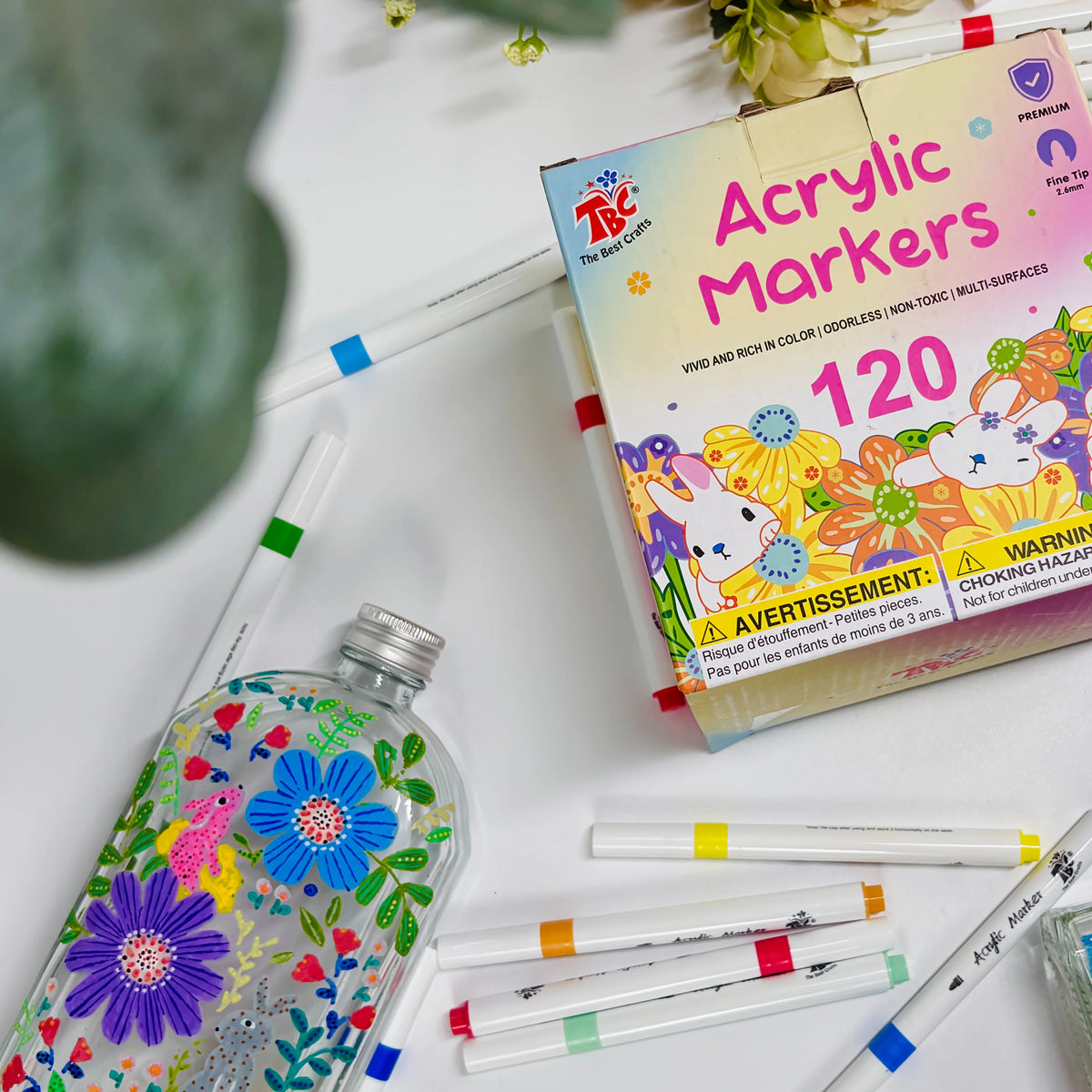 TBC The Best Crafts 120 Colors Acrylic Paint Markers, Professional Art Use Waterproof, Non-Toxic, Odorless, .