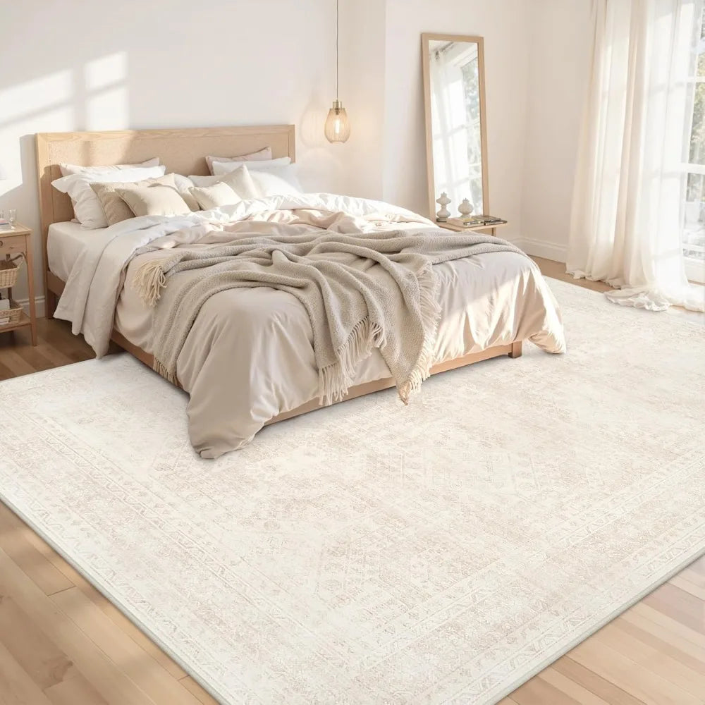 Vintage Boho 8x10 Area Rug - Soft Washable Low Pile. Non-Slip