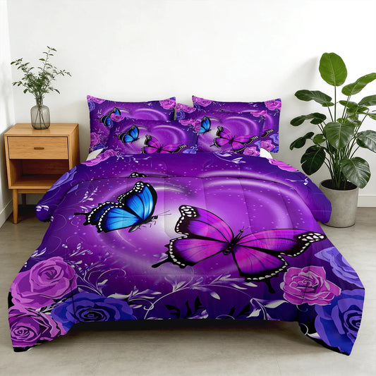 2/3pcs Pink Blue Purple Ombre Glitter Print Bed Comforter Sets (Twin, Full, Queen, King Sizes), .