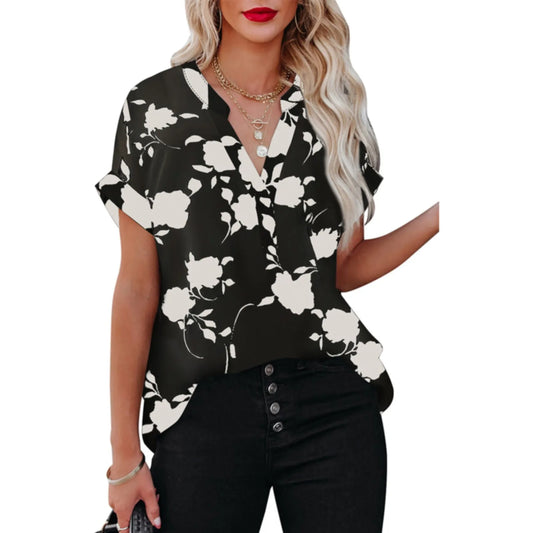 Blouses For Women Plus Size On Offer Floral Print Short Sleeve Shirt Loose.