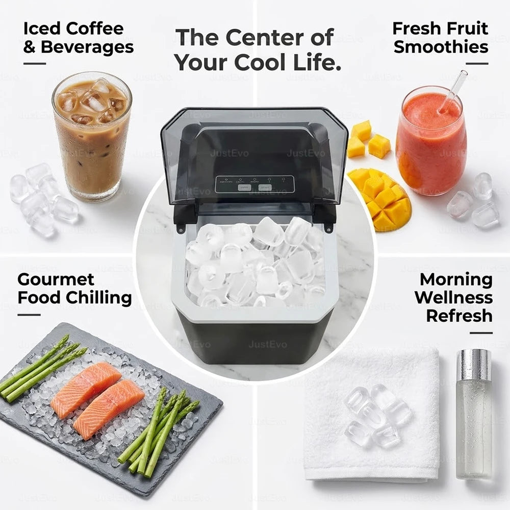 JustEvo Countertop Portable Ice Maker Machine with Auto-Clean 6-12 Mins Fast Ice 2 Bullet Ice Sizes .
