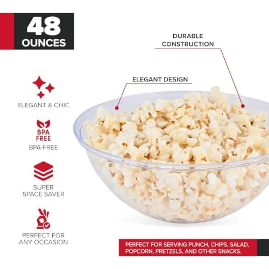 Clear Plastic Serving Bowls 4 Pack Disposable for Chips, Popcorn, Snacks, Mints, Salad Bar.