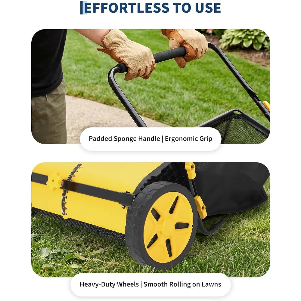 Manual leaf collector with 3.5 Cu.ft. Mesh Collection Bag Multifunctional. Cleaning tool Cleaning