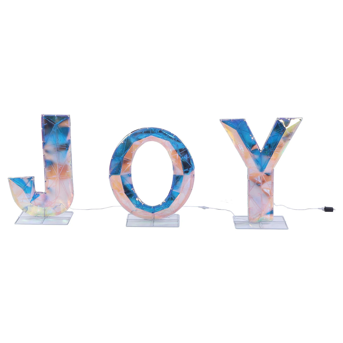 3 Pieces Outdoor Xmas Decor Letters JOY LED Lighted Prism . Metal PVC Lighted.