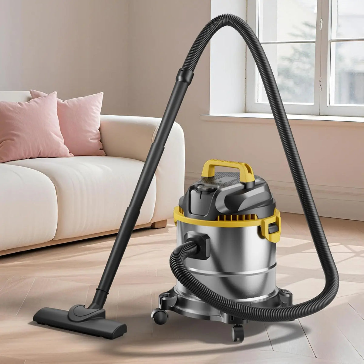 5 Gallon Stainless Steel Wet Dry Vacuum Cleaner with Blower Function, Strong Suction for Dust, Debris, Liquid.