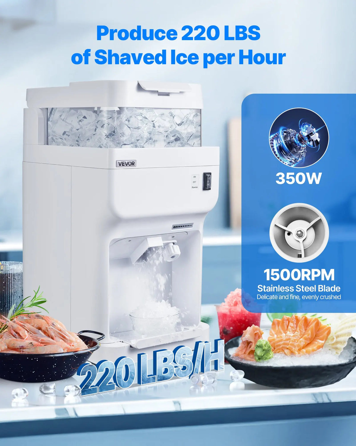 Commercial Ice Shaver 220LBS/H Electric Ice Crusher.White