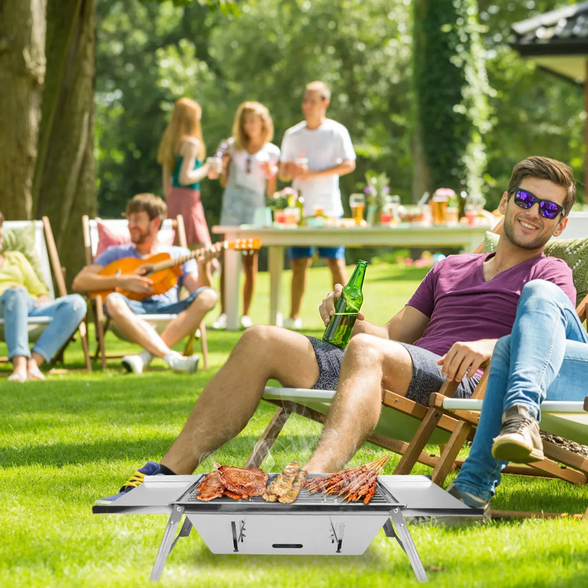 Foldable Charcoal BBQ Grill Stainless Steel Grill. Tabletop Barbecue Grill