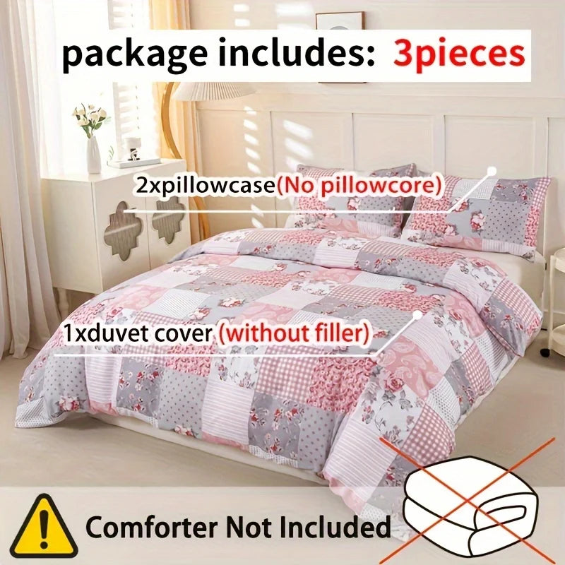 Patchwork Floral Light Pink Printed Duvet Cover Set