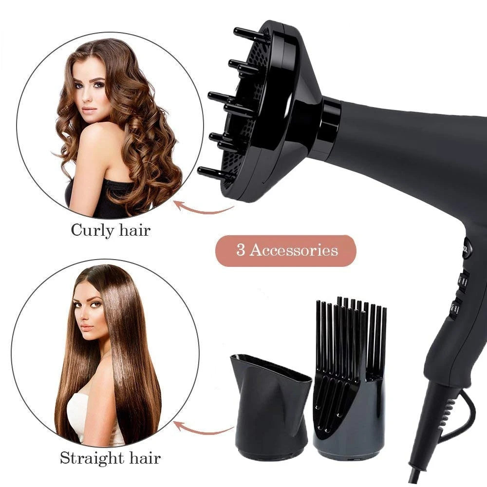Hair Dryer with Diffuser & Comb and Concentrator, Lightweight Quiet Infrared Blow Dryer,    Black