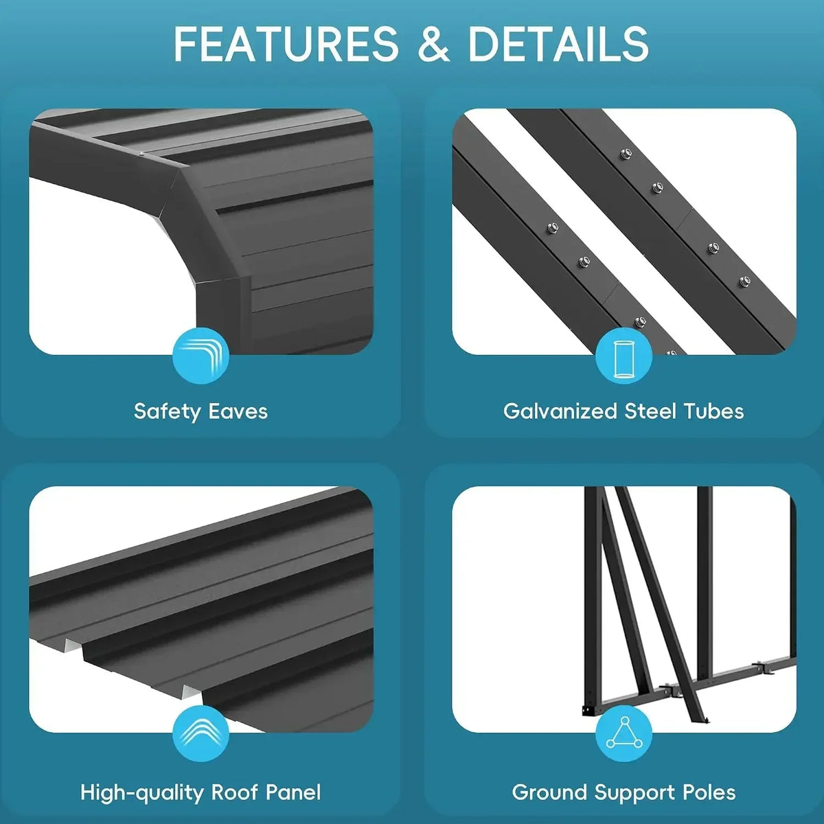 20x20 FT Heavy Duty Metal Carport Kits with Galvanized Steel Roof,