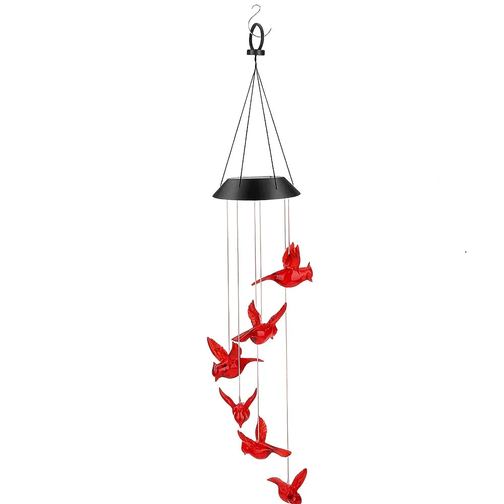 Solar-Powered Flaming Bird Wind Chime Lights for Outdoor Use, Featuring Waterproof Design And Vibrant Colors.