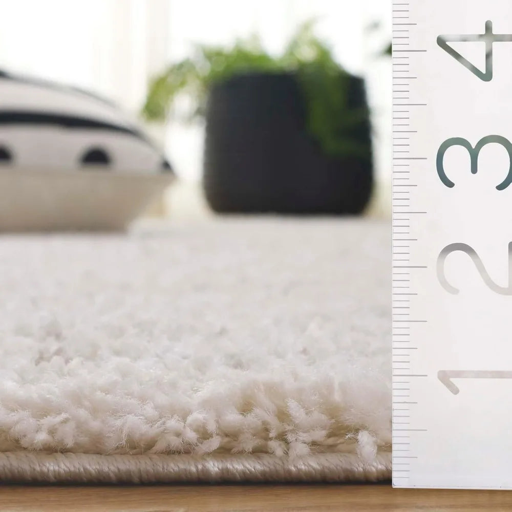 8x10 Ivory Beige Moroccan Boho Shag Area Rug, Non-Shedding .