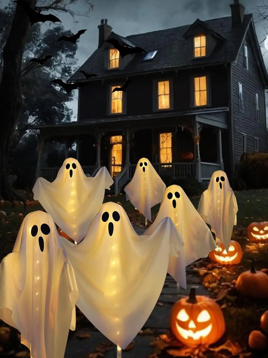 10-Pack Hanging Ghost Halloween Decorations.  Solar Halloweens Lights For Outside Decor,.