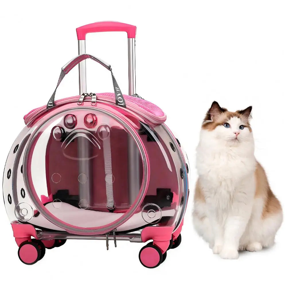 Pet Trolley Case, Portable Transparent Cat Bag Multifunctional Pet Backpack, Pink .