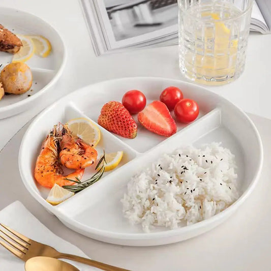 5-Piece Durable Divided Plates, Lightweight Reusable Dinnerware .White, 9 (Portion Control)