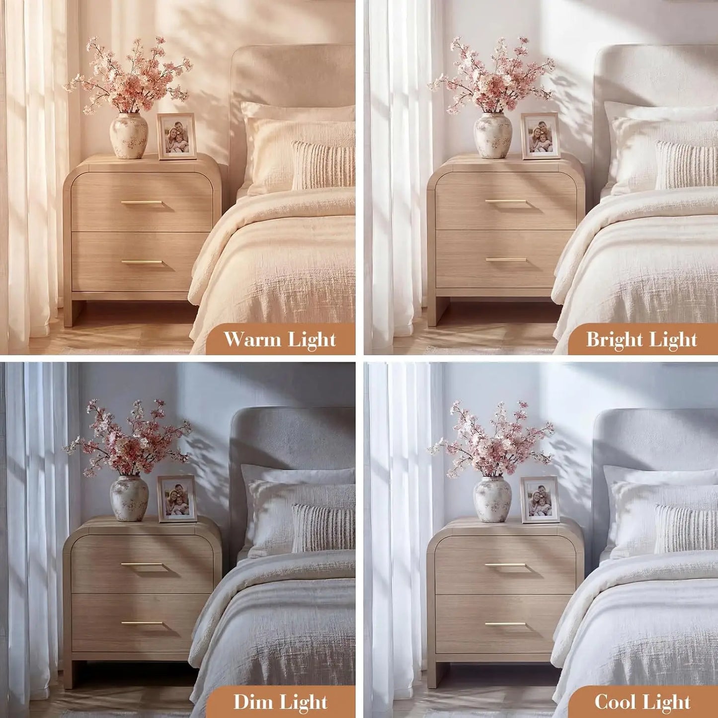 Night Stand Set of 2 [Unique Curved Profile]2-Drawer Nightstand 24" H