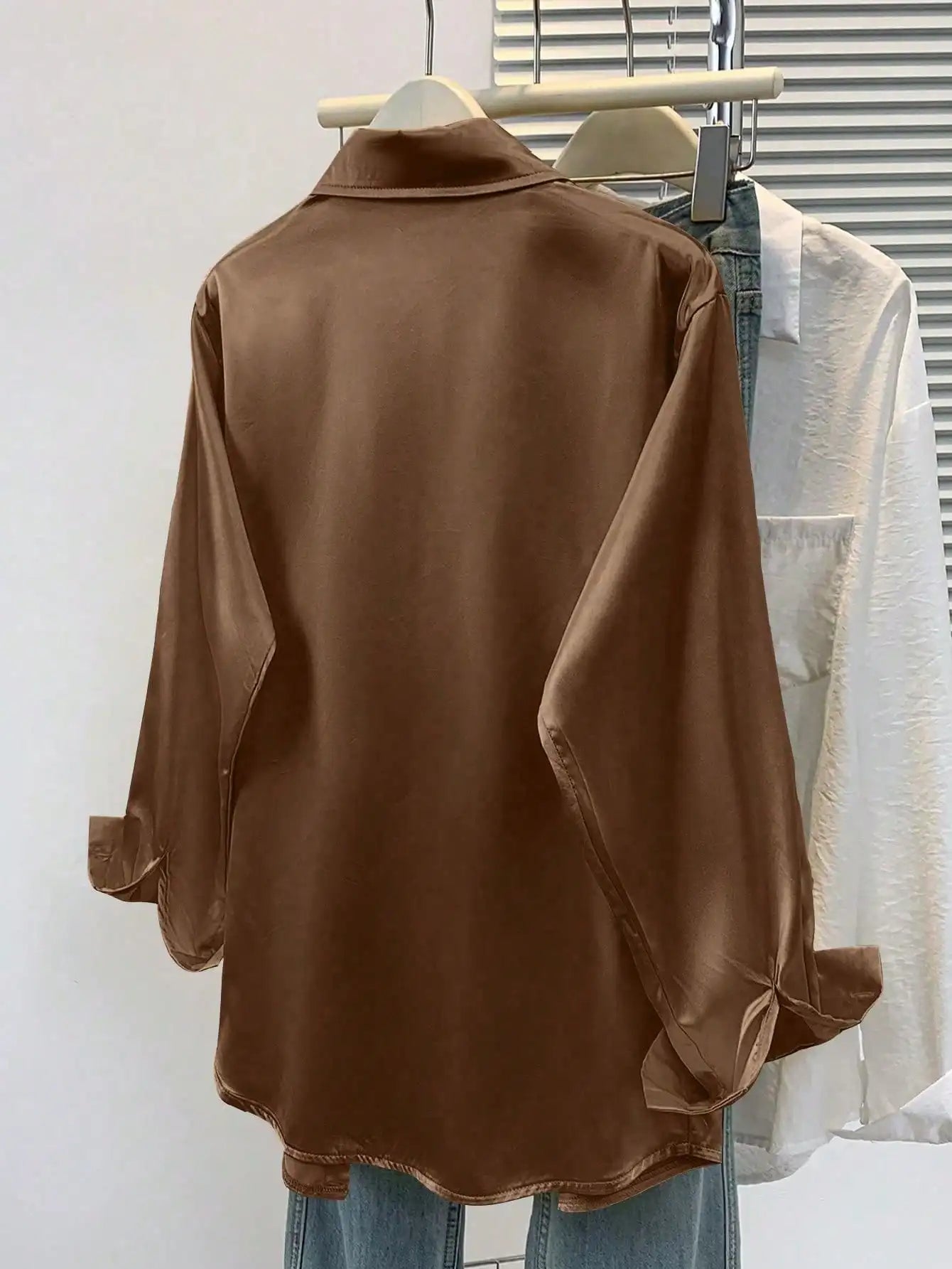 Women's Satin Button-Up Blouse, Apparel