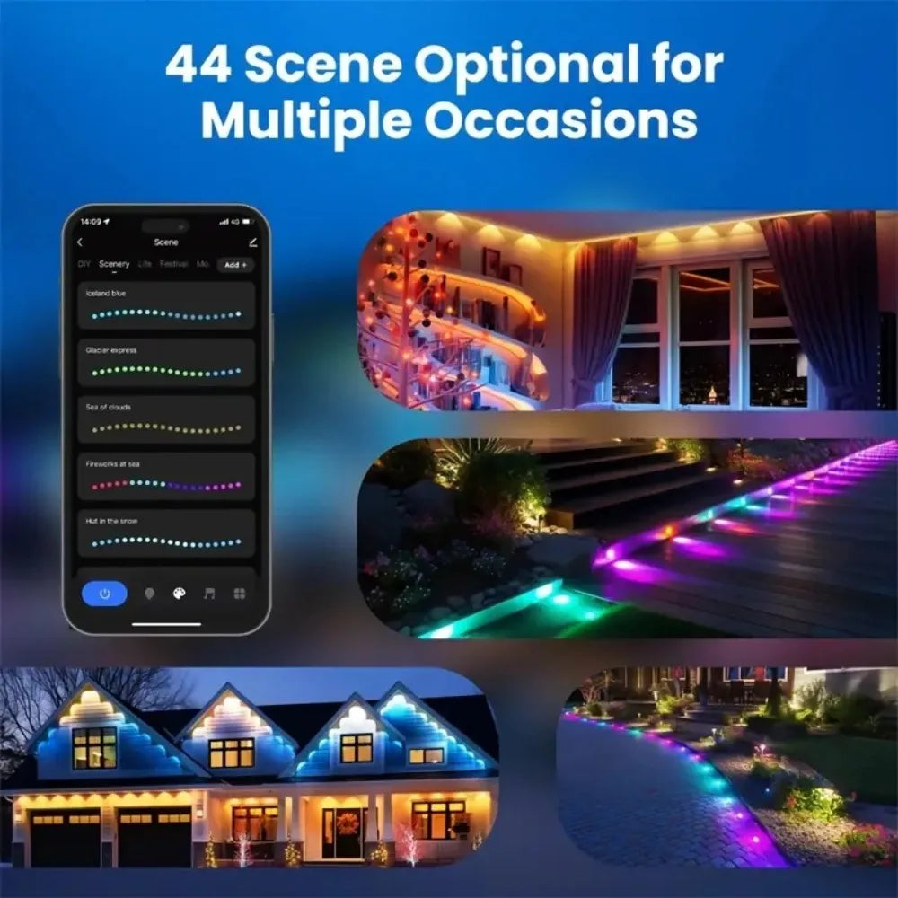 300ft Smart Eave Lights 180LEDS Permanent Outdoor Lights LED String Lights App Remote Waterproof .