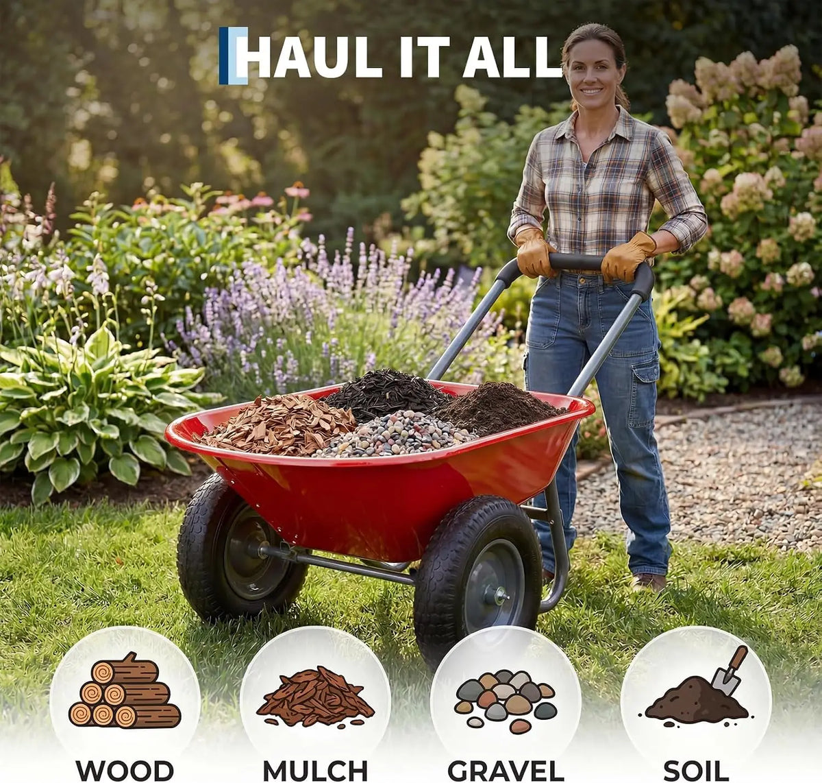 600 Lbs Garden Wheelbarrow with All Terrain 2 Wheel Wagon Cart Steel Frame | Utility Heavy Duty Outdoor Garden Cart 2-Wheel.