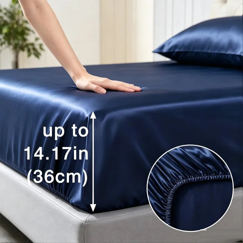 Double-sided Satin Quilt Cover Silk Satin Bed Sheet Bed Cover Bedding Set Satin Bed Sheet Set (4-piece Set) .