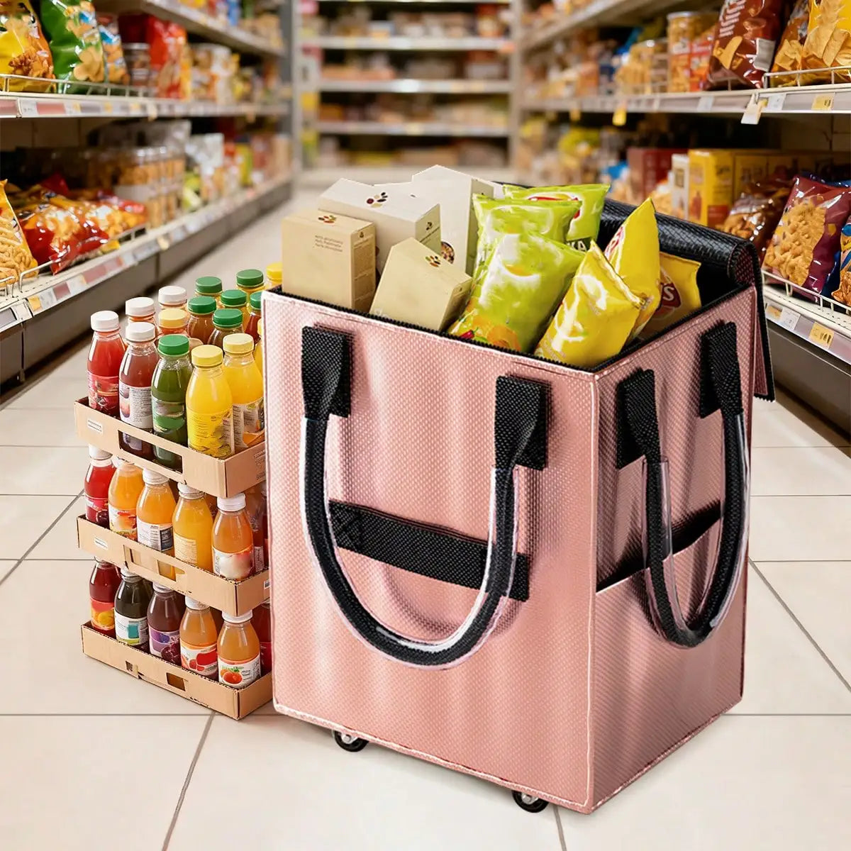 Rolling Grocery Shopping Tote - Portable Large Capacity Wheel Bag .