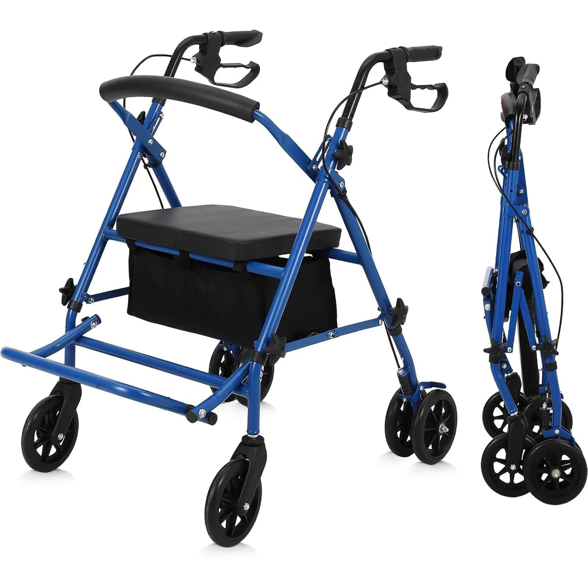 All Terrain Walkers for Seniors, Rollator Walker with Seat Foldable Aluminum Walkers with Backrest, Adjustable Height for Adults