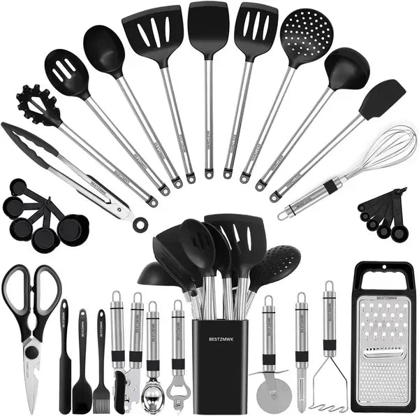 Kitchen Utensil Set-Silicone Cooking Utensils-33 Kitchen Gadgets & Spoons.