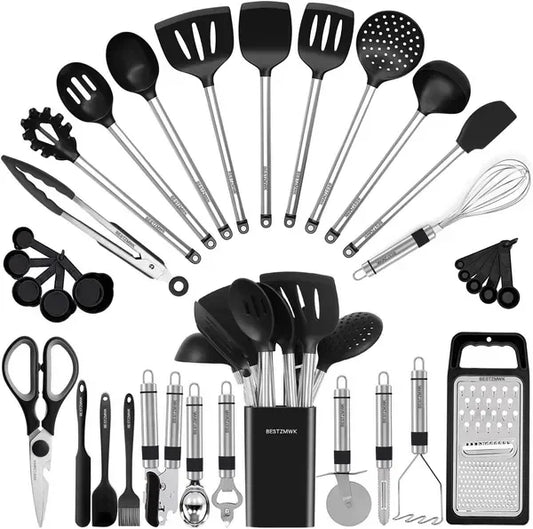Kitchen Utensil Set-Silicone Cooking Utensils-33 Kitchen Gadgets & Spoons.