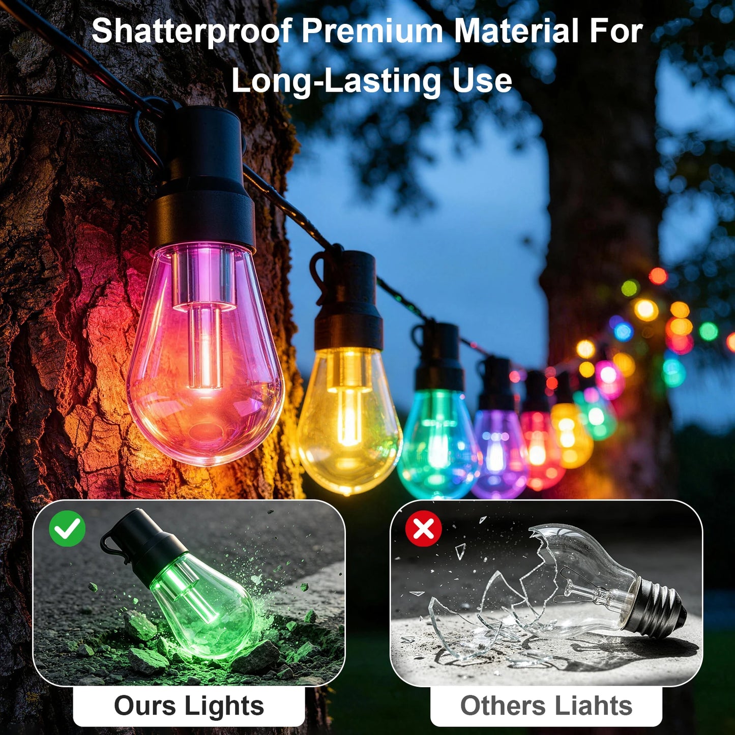 100 FT Multicolor Globe LED String Lights, IP65 Waterproof Shatterproof Sphere .