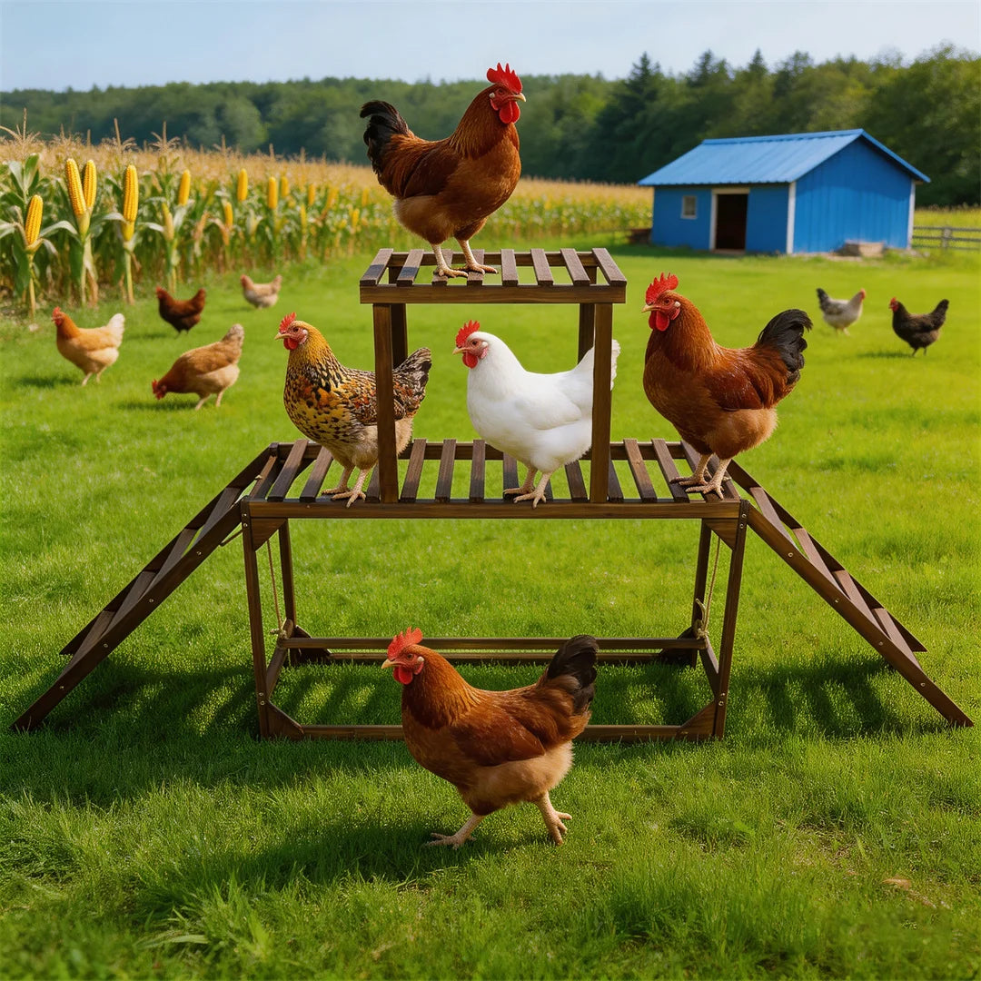 Pine Wood Chicken Perch Swing with Roosting Bars & Climbing Ladder,