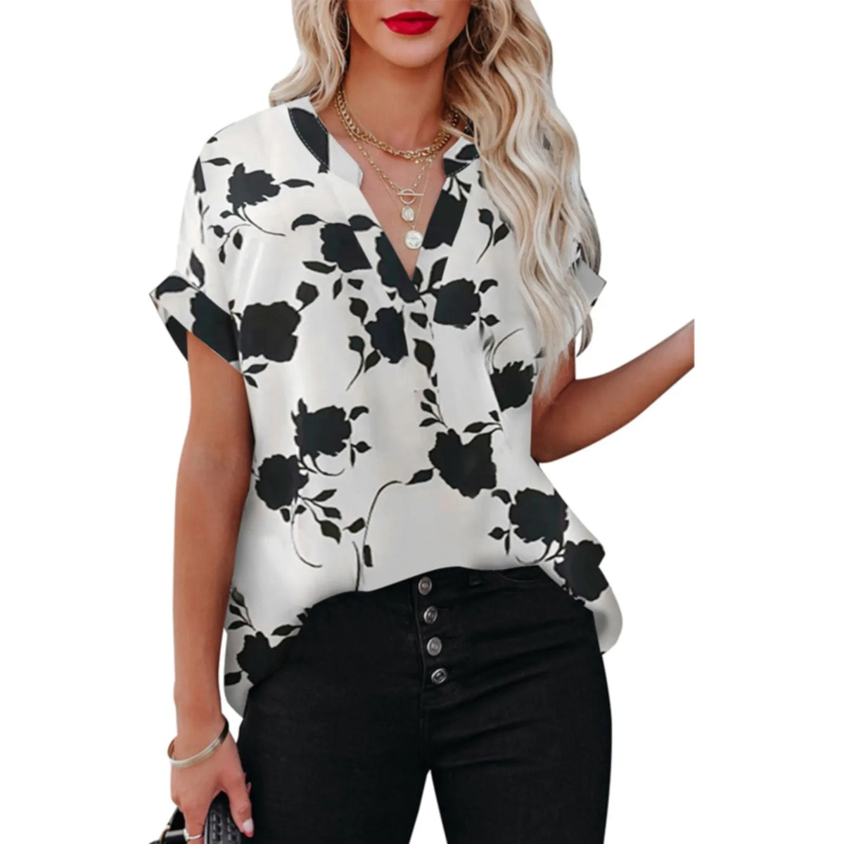 Blouses For Women Plus Size On Offer Floral Print Short Sleeve Shirt Loose.
