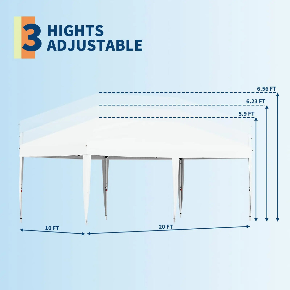 10x20 Pop Up Canopy with 6 Sidewalls,. Heavy Duty Outdoor Instant Canopy Tent with Portable Roller Bag, Silver Coated Top, 3 Adjustable Height, Sandbags, White