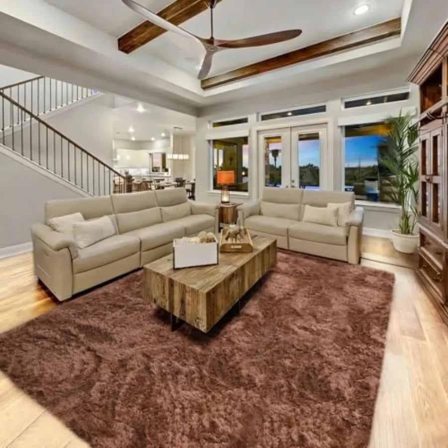 8x10 Area Rug, Brown Plush Fluffy