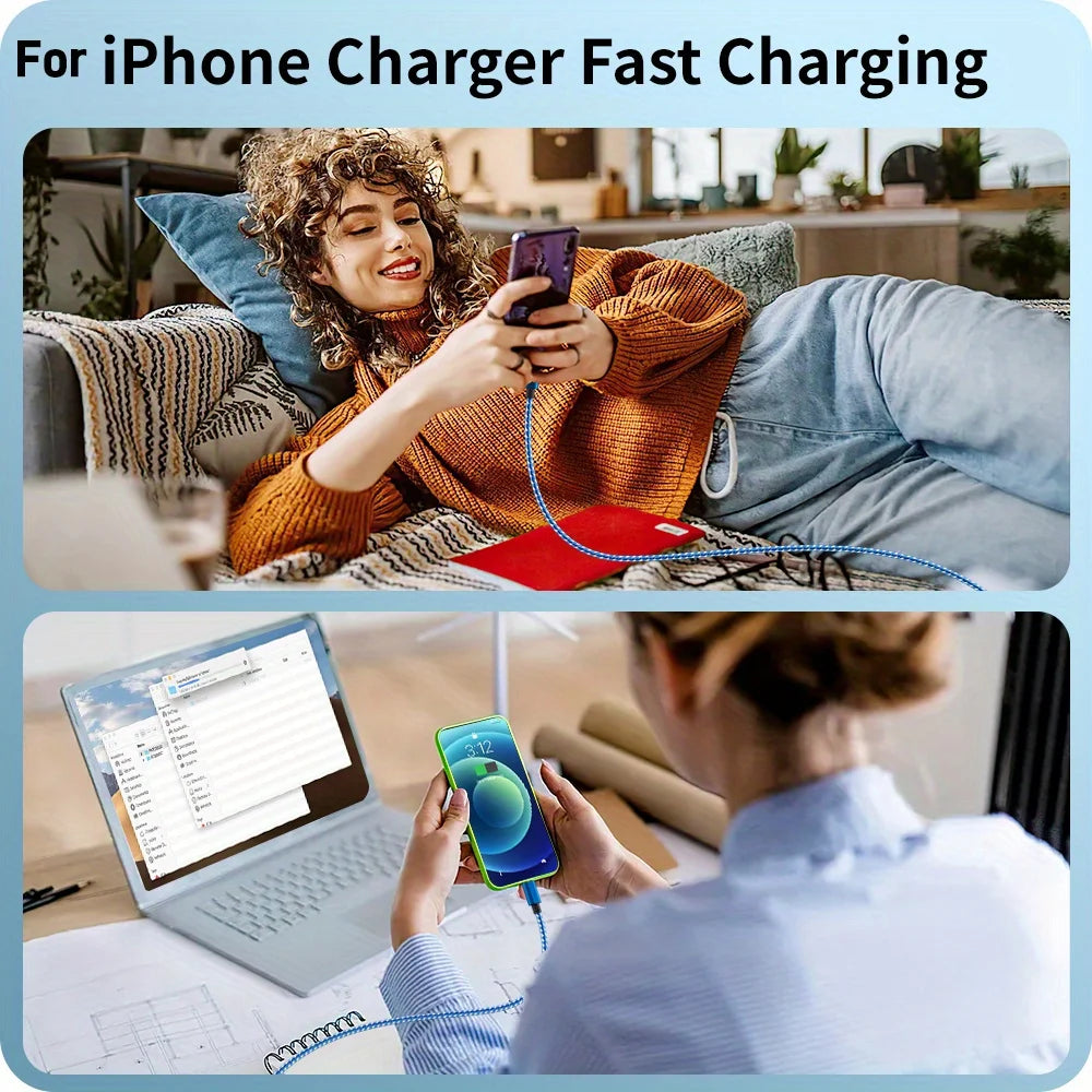 3PCS (1M 2M 3M) MFi Certified Charging Cable USB Cable Nylon Braided Fast Charging Cord Compatible For iphone