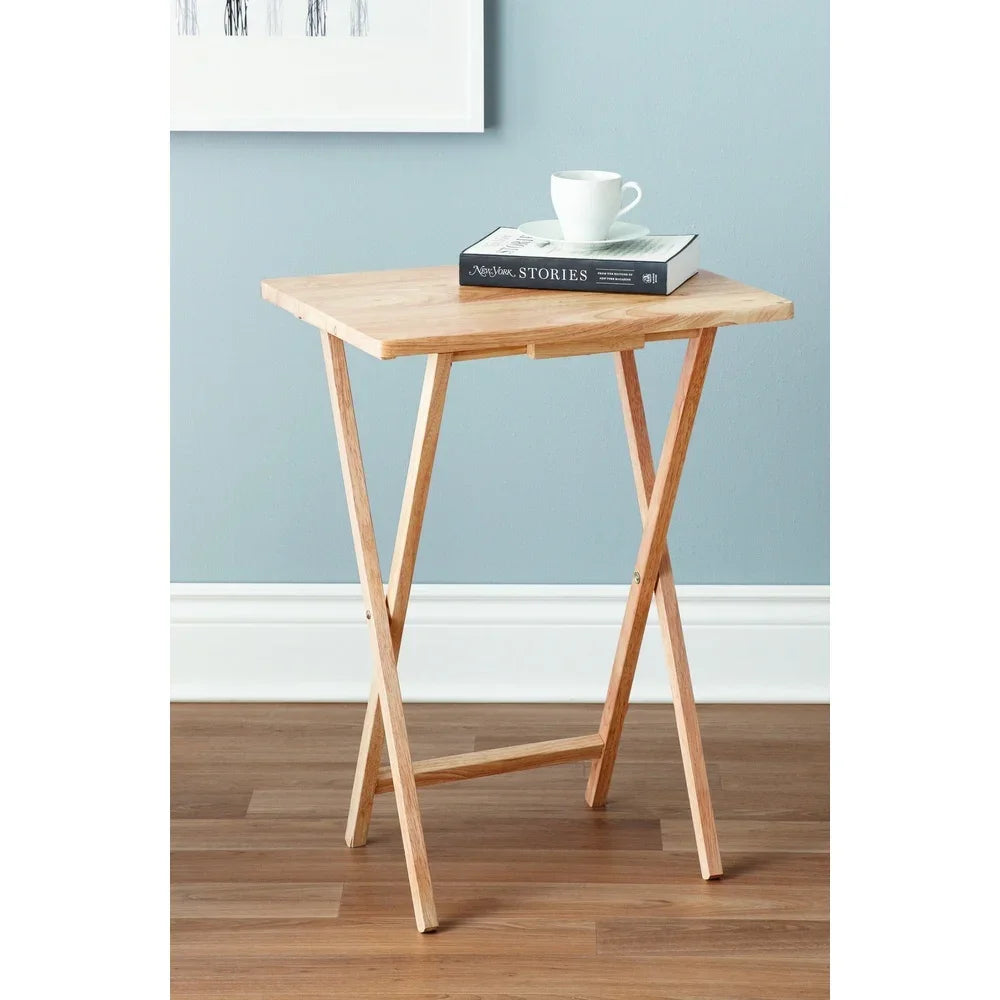 Indoor Folding TV Tray Table Portable Lightweight Solid Rubberwood .