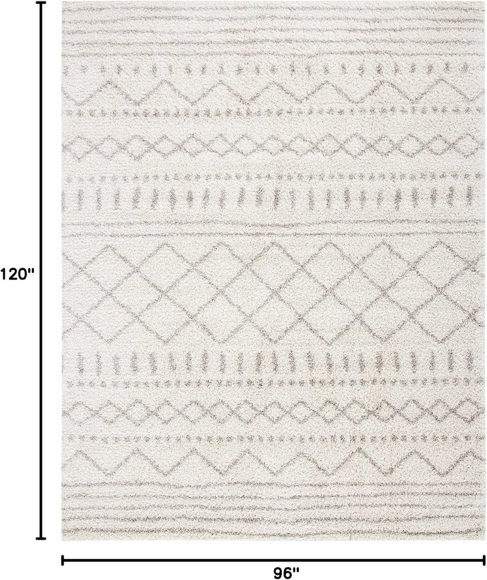 8x10 Ivory Beige Moroccan Boho Shag Area Rug, Non-Shedding .