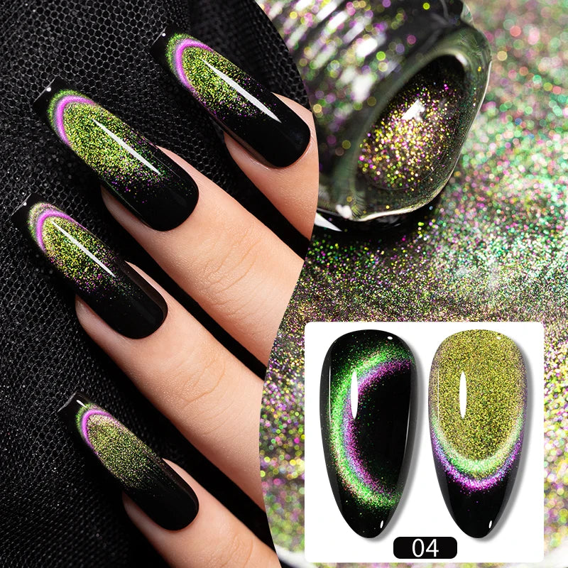 6pcs Magnetic Cat Eye Gel Polish Set, Aurora Glitter Rainbow Colors,.