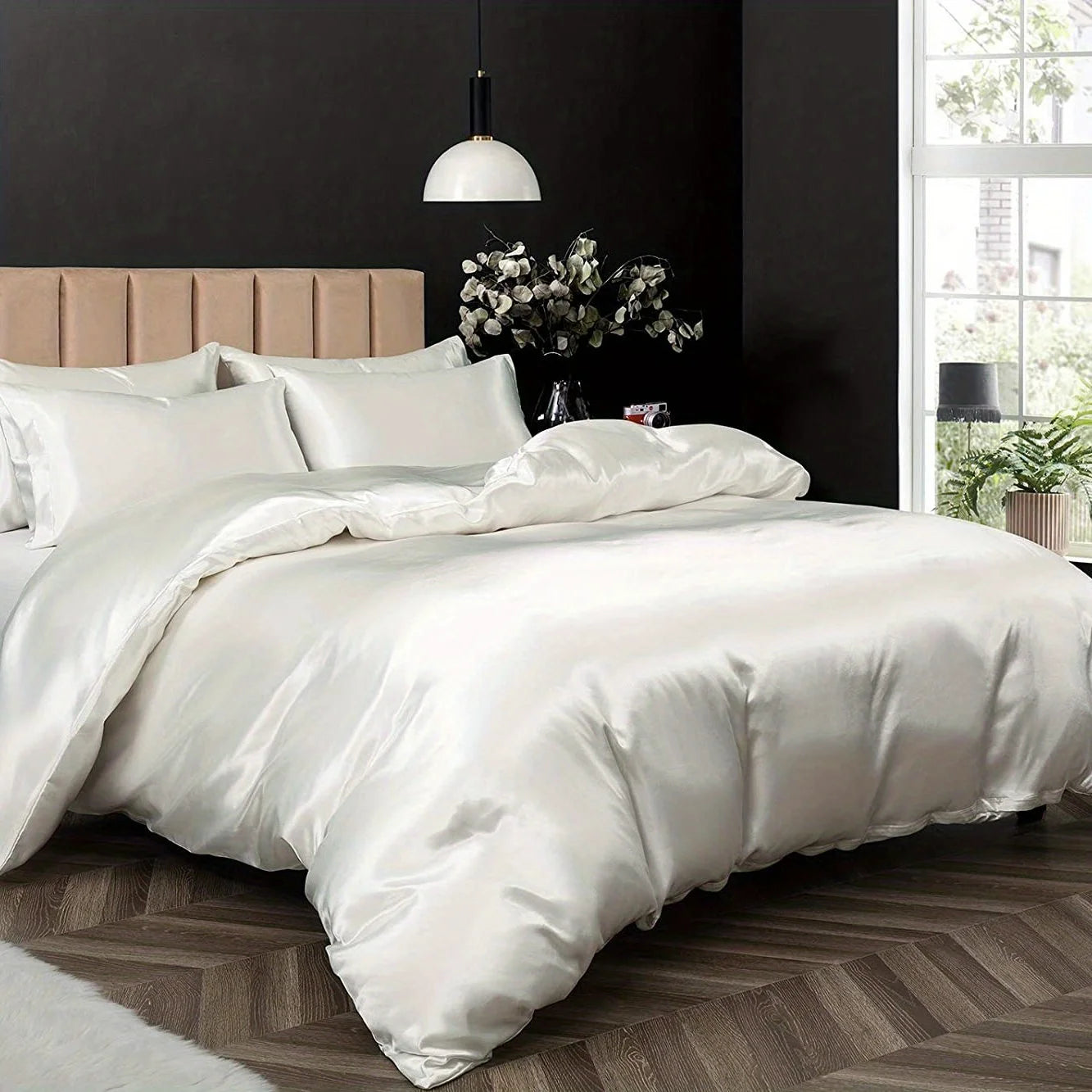 Satin Solid Color Ultra-Soft 3-Piece Duvet Cover Set, . Color Bedding Set with Pillowcases, .