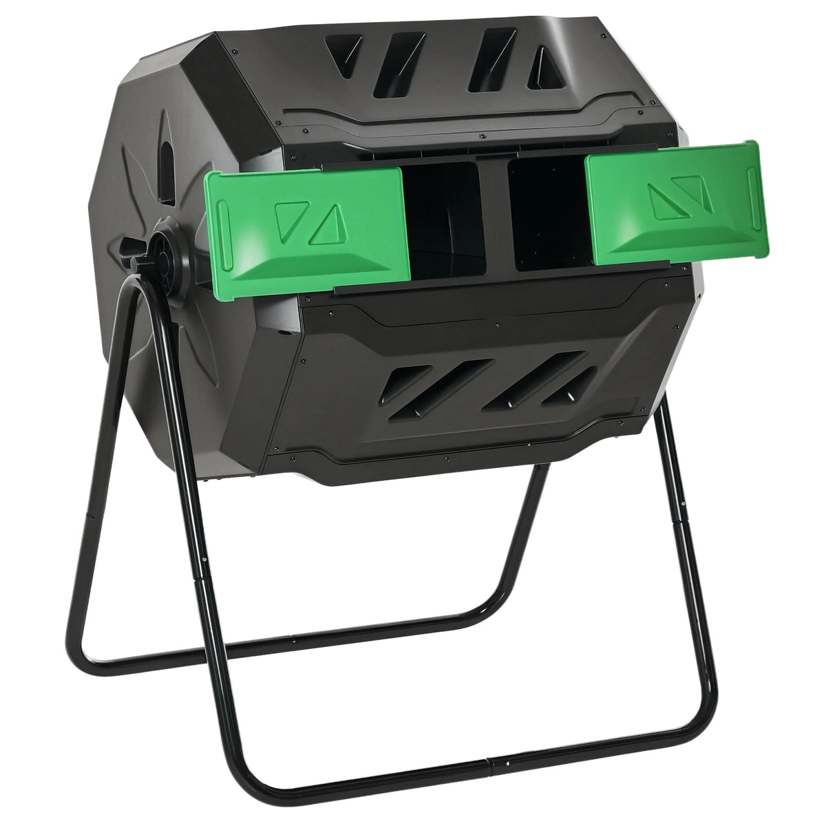 Garden Compost Bin Dual Tumbler Rotating Outdoor Composter with Sliding Doors