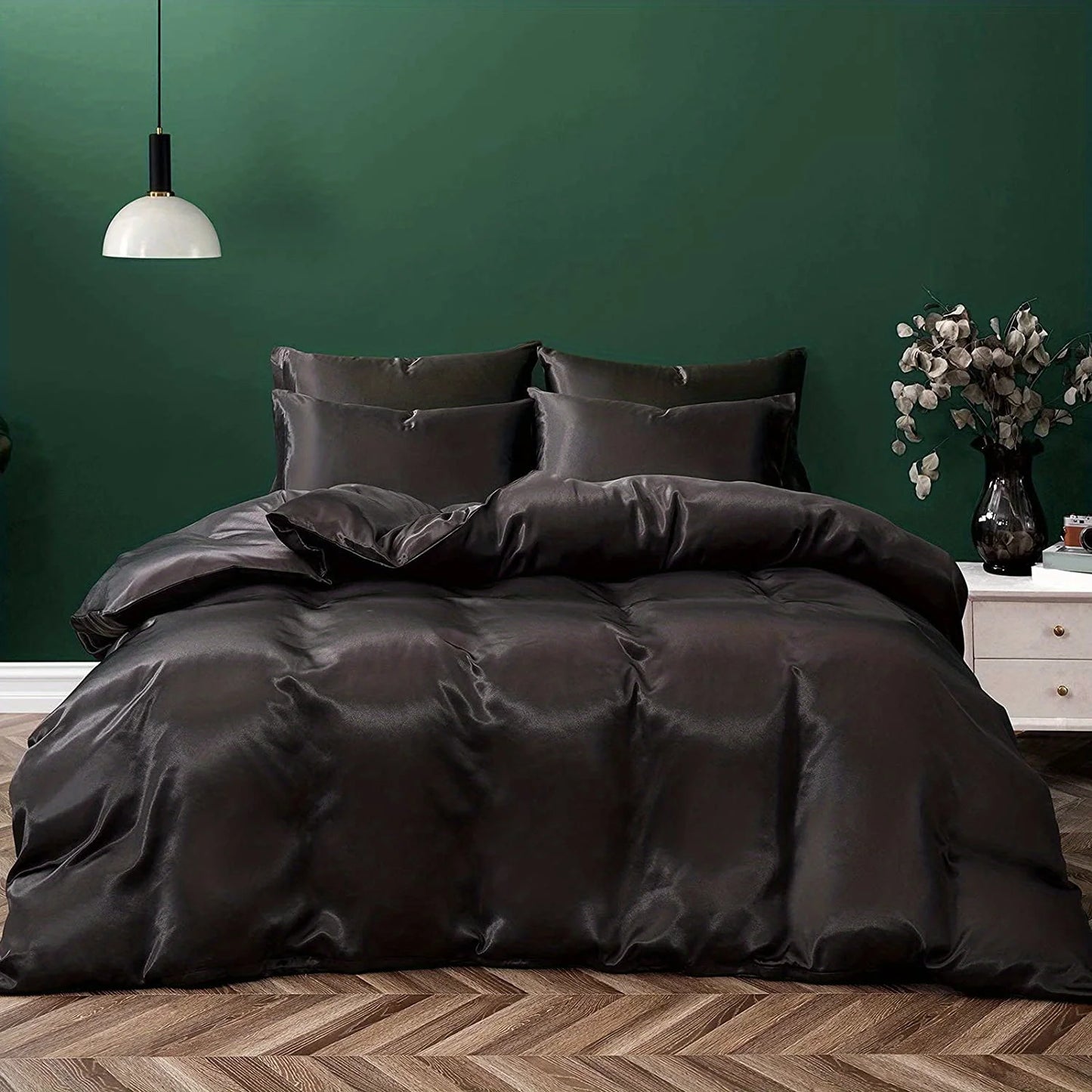 Satin Solid Color Ultra-Soft 3-Piece Duvet Cover Set, . Color Bedding Set with Pillowcases, .