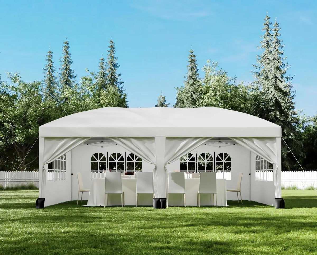 10x20ft Pop‑Up Canopy Tent w/Window Sidewalls  Folding Gazebo Tent . Waterproof Outdoor Shelter Light-transparent Sidewall Windows . 0xford Fabric