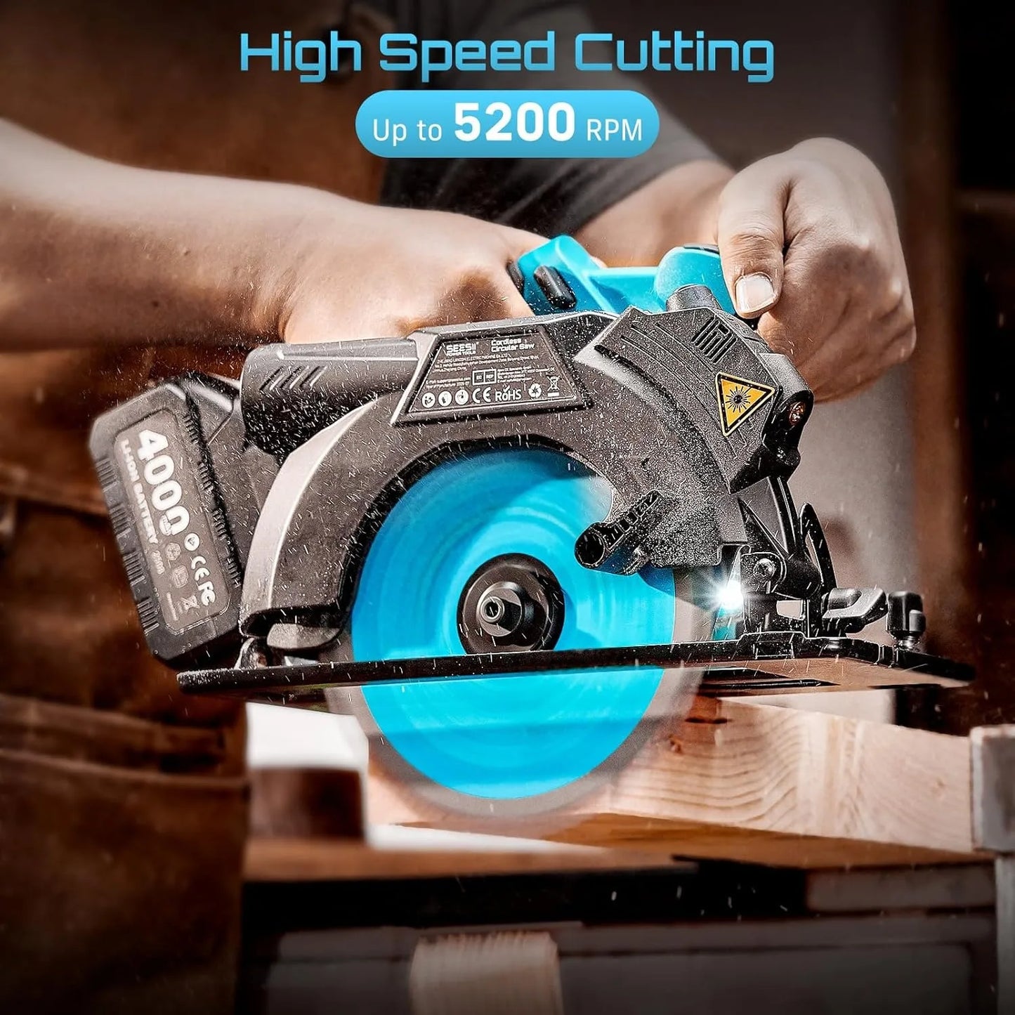6-1/2" Cordless Circular Saw 5200 RPM Electric Power Saw 45degree Cut Adjustment Saw .