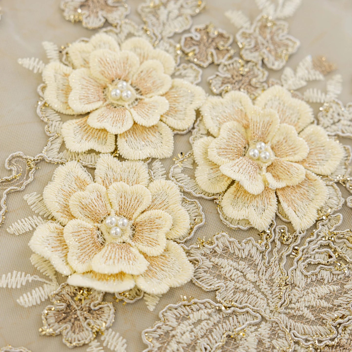 White gauze curtain, luxurious 3D embroidered gauze,