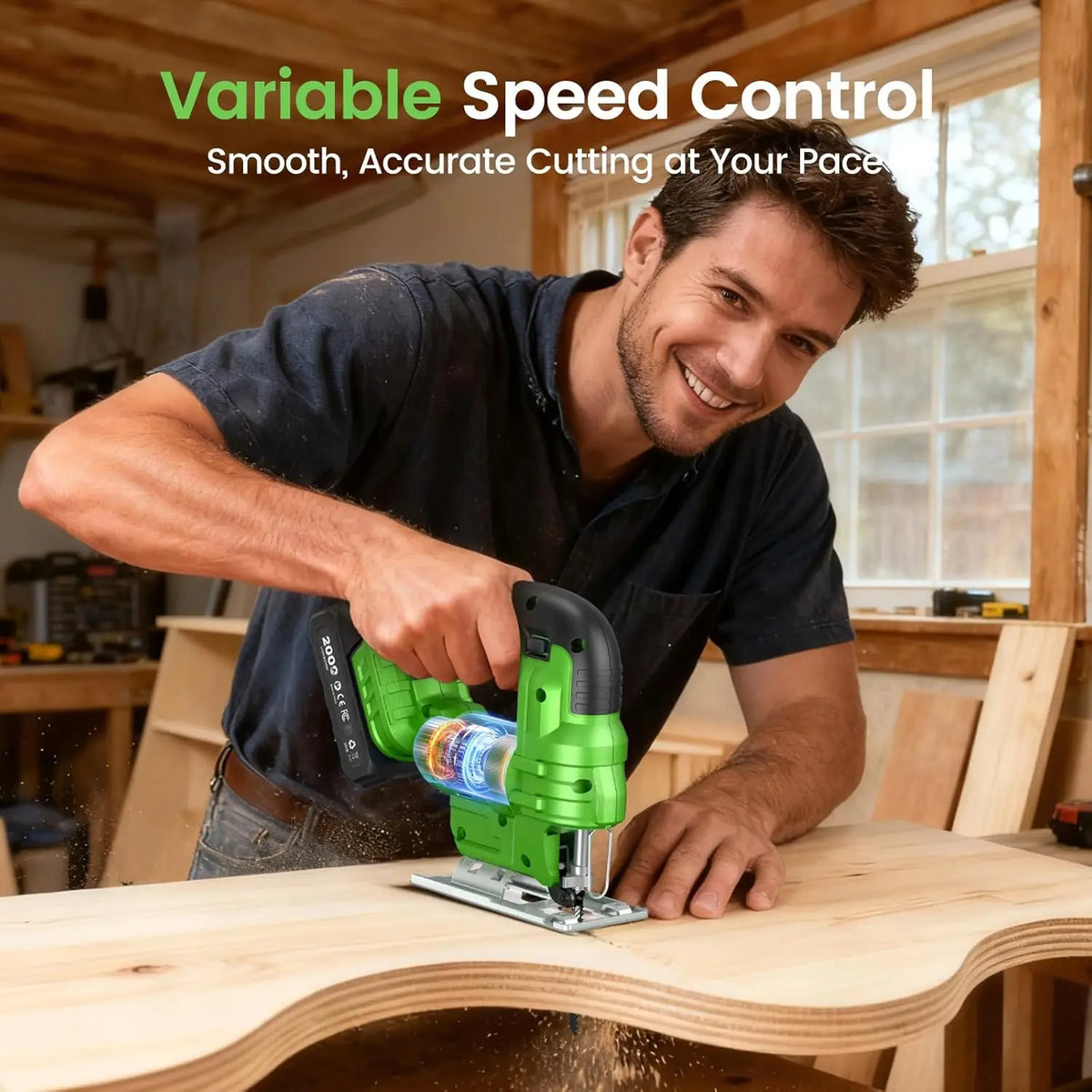 Cordless Jig Saw Tool With 2*4.0Ah Batteries Brushless 9 Blades 0–45° Bevel Cutting 4 Orbital Setting Straight Curved Cuts.