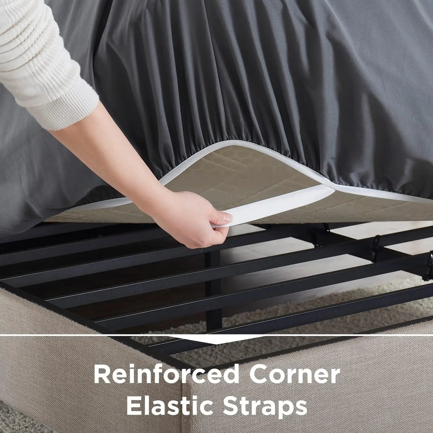 Extra Deep Pocket Queen Fitted Sheet, Fits 18-24 Inch Mattress, Wrinkle-Free with Corner Straps