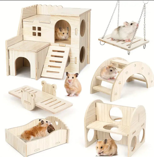 Bite resistant golden bear wooden toy swing hamster
