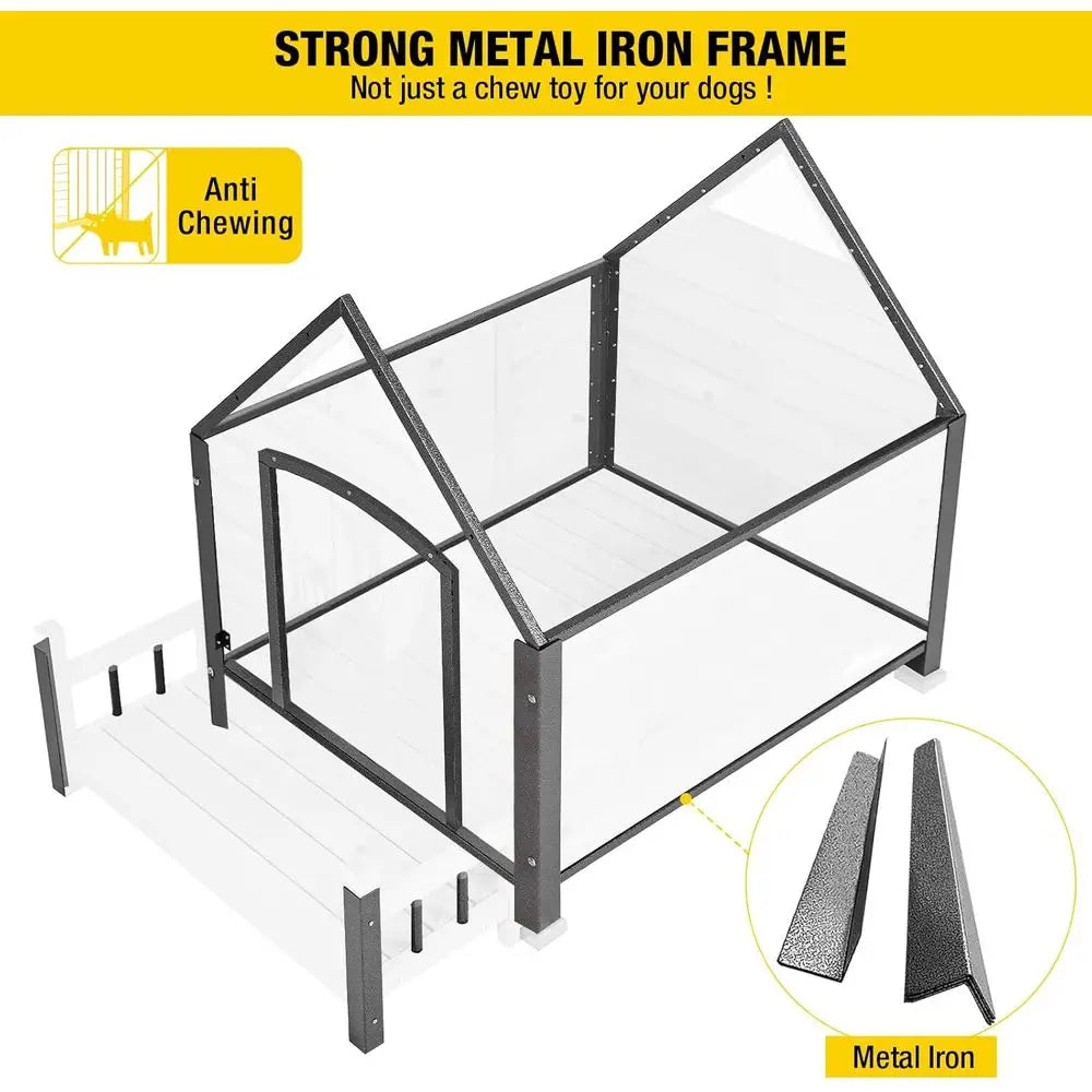 45 Inch Outdoor Weatherproof Dog House Metal Anti‑Chewing Iron Frame Kennel For Small Medium Breed Large .