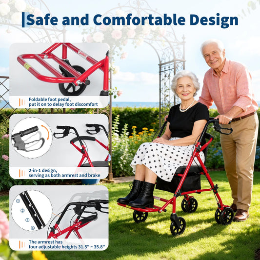 Lightweight Foldable Transport Wheelchair for Adults Foldable Portable Wheelchair Adjustable Height & Under seat Storage Bag