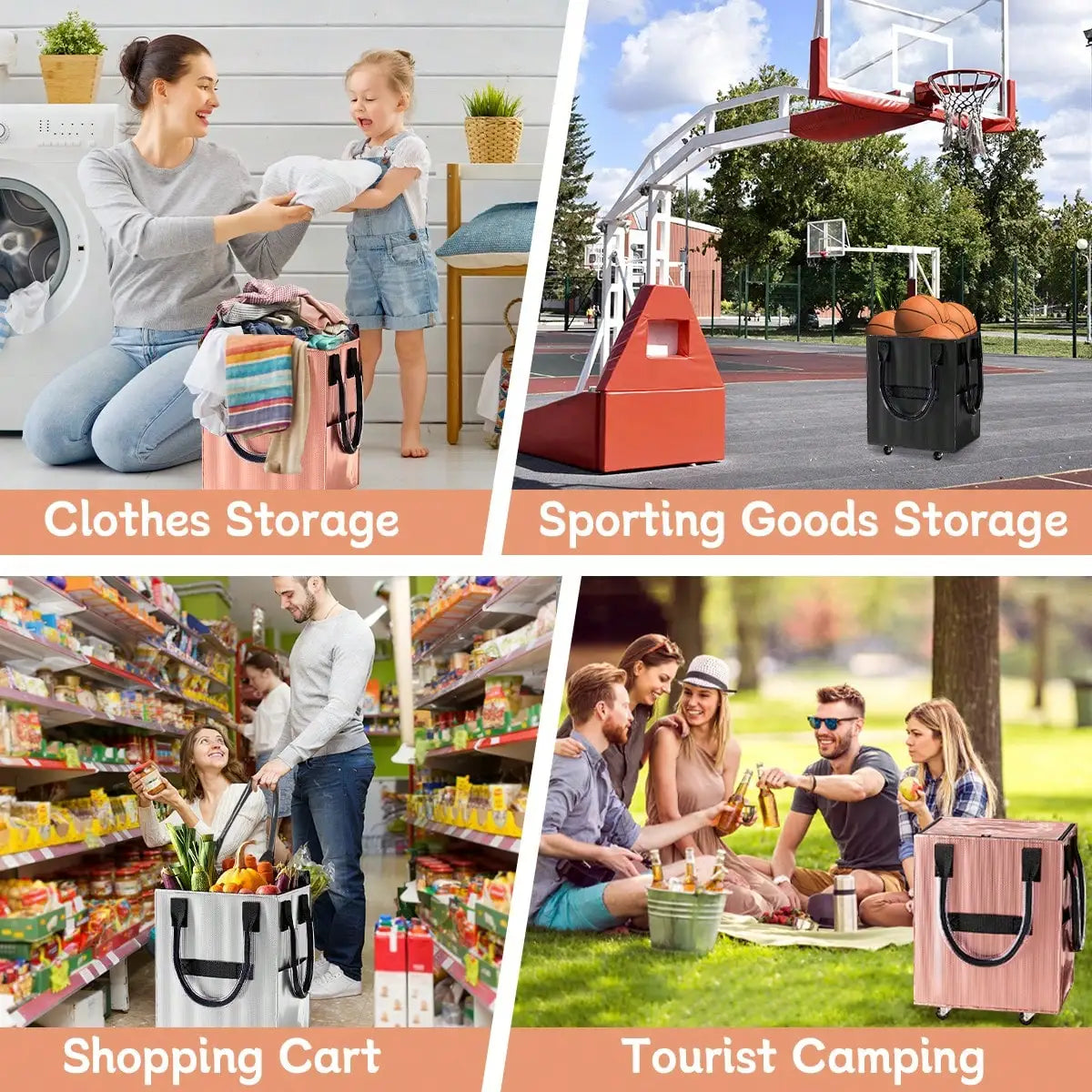 Rolling Grocery Shopping Tote - Portable Large Capacity Wheel Bag .